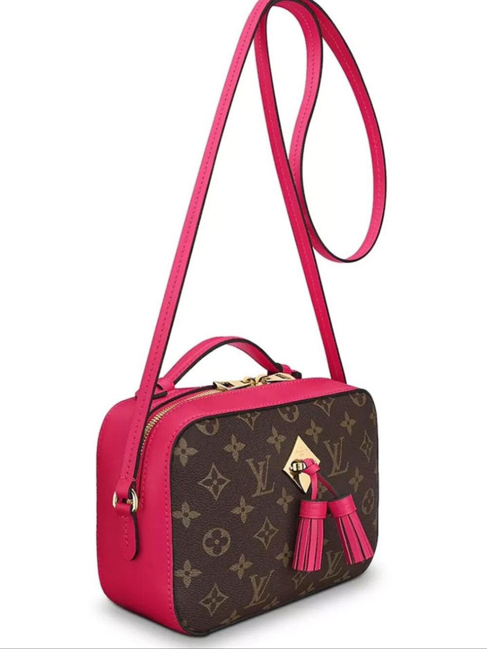 Brown Monogram Crossbody with Pink Trim
